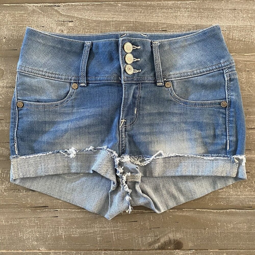 Wallflower‎ Denim Shorts Juniors Size 1 Blue Cuffed Short Shorts